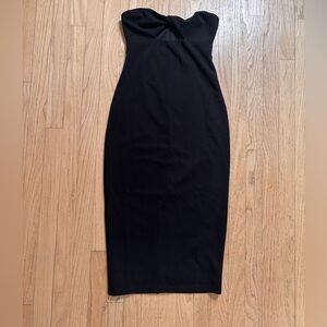 Lulus Black Strapless Midi Dress with twist cutout front. Size small